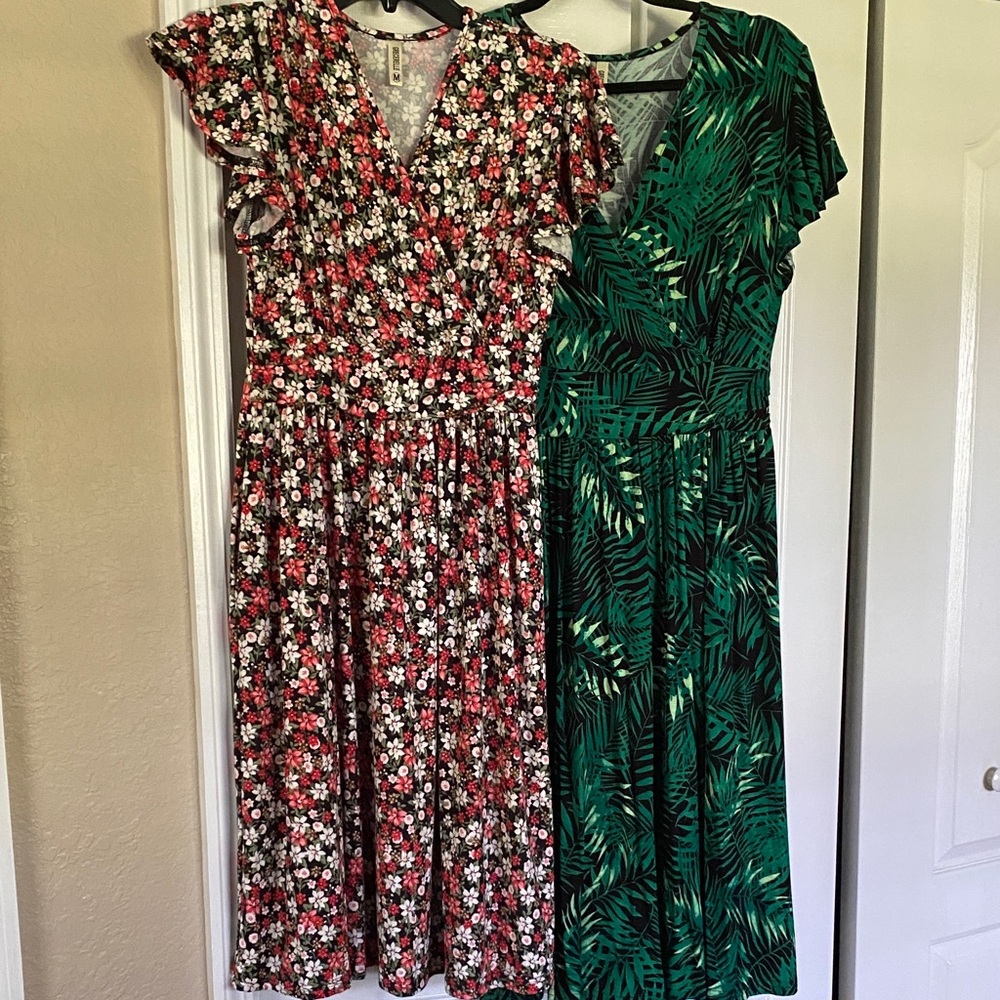 Floral and Leaf Print Women's Dresses